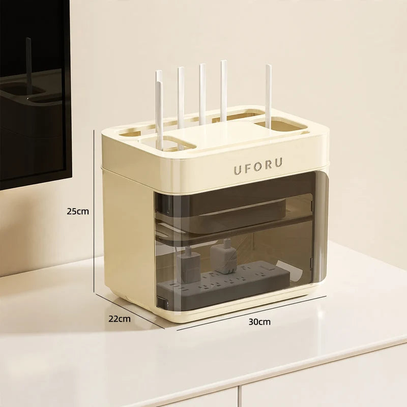 Cable Organizer Box Double-Layer Rolling Holds 12+ Cables