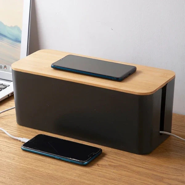 Cable Storage Box With Side Cable Openings & Secure Lid