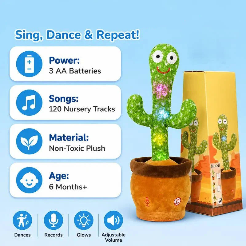 Cactus Plush Toy Voice-Repeat LED Lights & Music