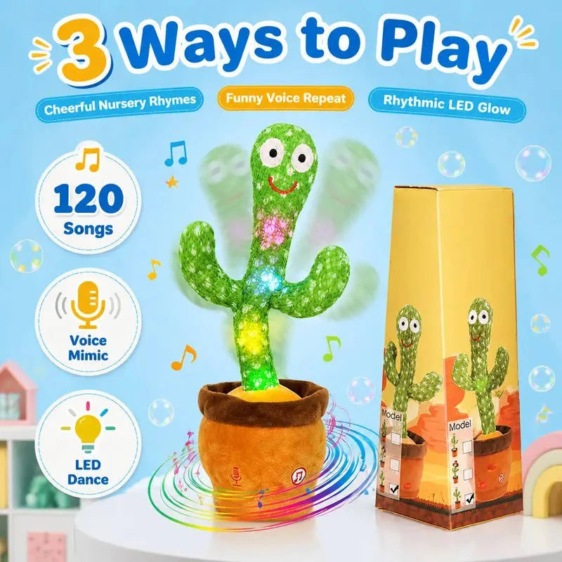 Cactus Plush Toy Voice-Repeat LED Lights & Music