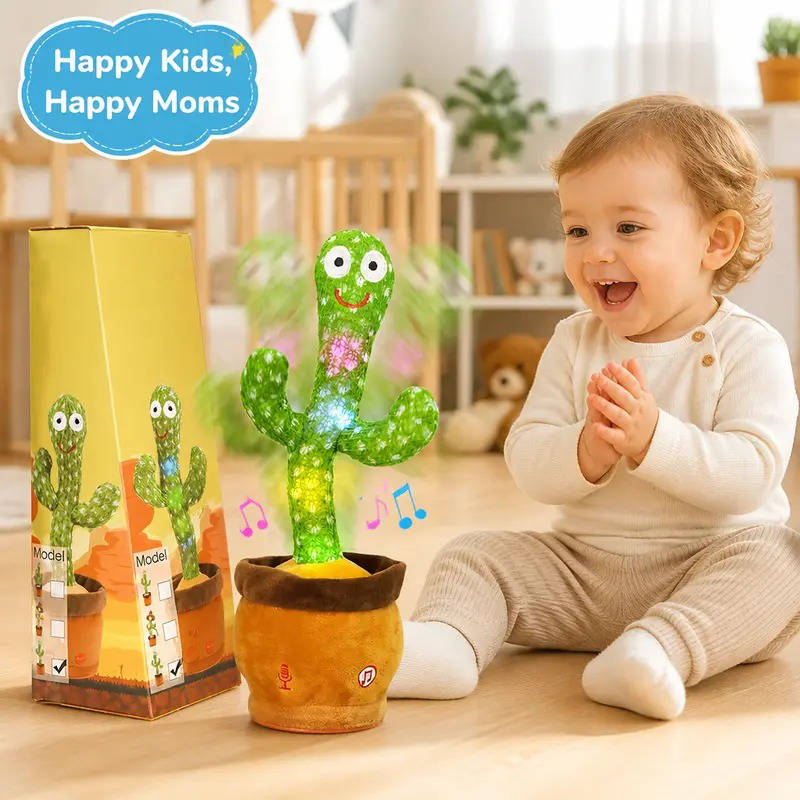 Cactus Plush Toy Voice-Repeat LED Lights & Music