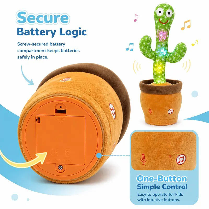 Cactus Plush Toy Voice-Repeat LED Lights & Music
