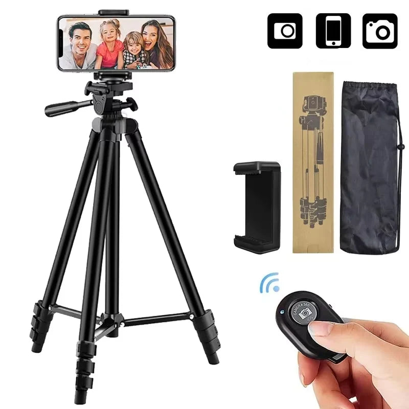 Camera Tripod Adjustable Height With Phone Holder & Wireless Remote