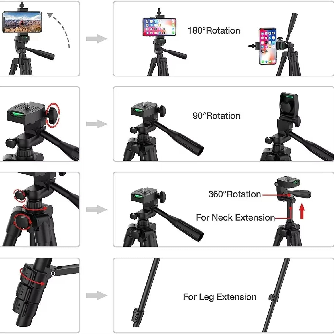 Camera Tripod Adjustable Height With Phone Holder & Wireless Remote