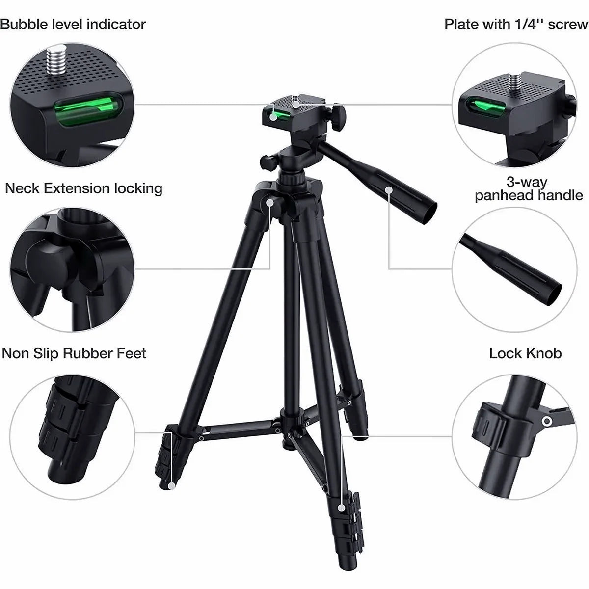 Camera Tripod Adjustable Height With Phone Holder & Wireless Remote