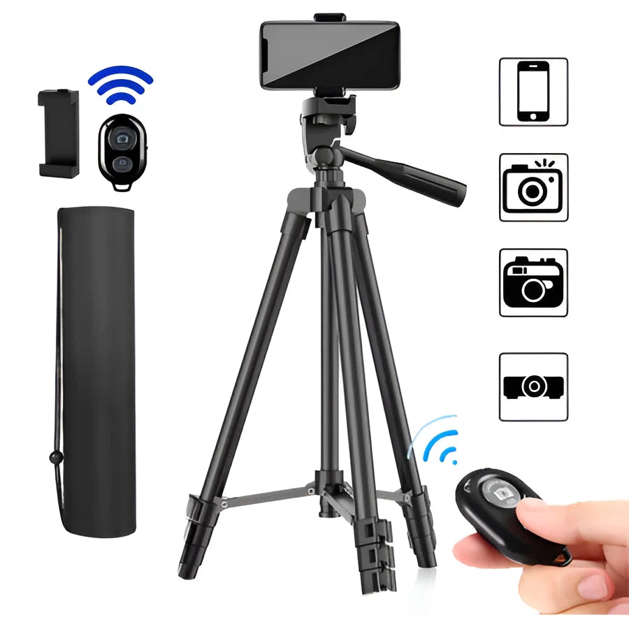 Camera Tripod Adjustable Height With Phone Holder & Wireless Remote