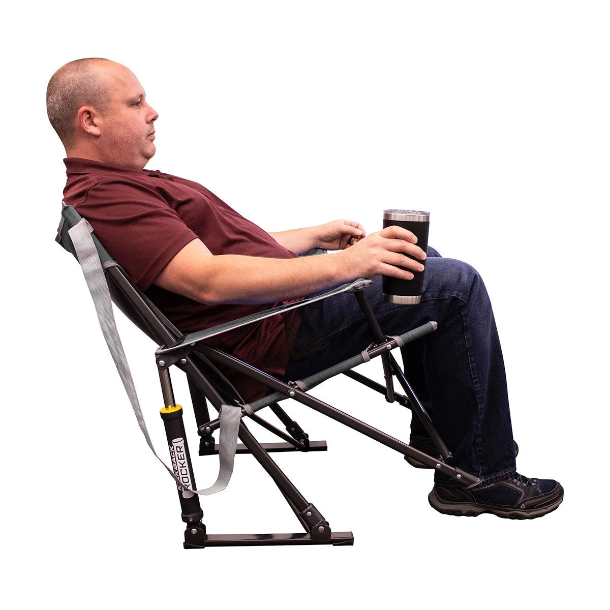Camping Rocking Chair Folding Spring-Action Cup Holder & Phone Pocket