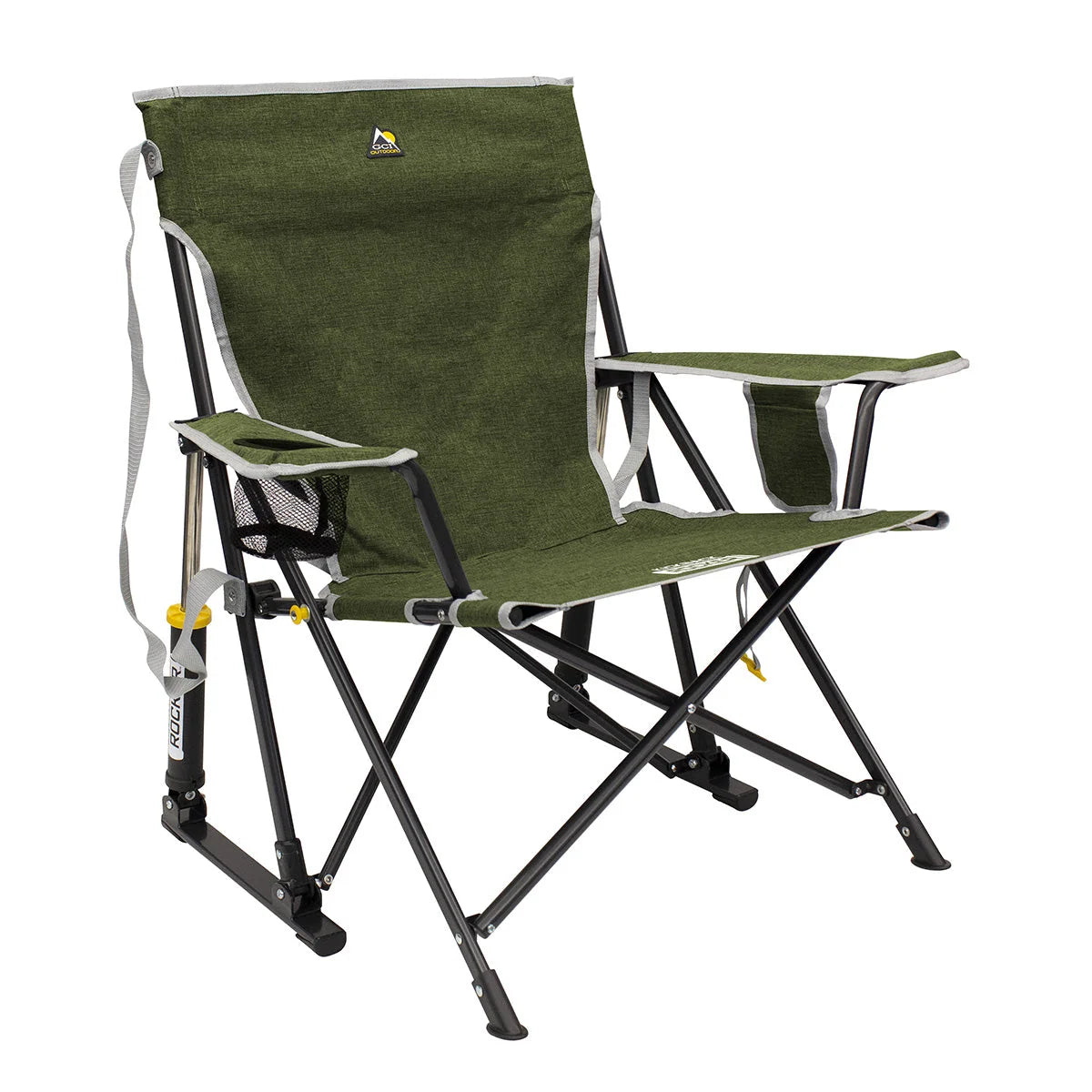 Camping Rocking Chair Folding Spring-Action Cup Holder & Phone Pocket