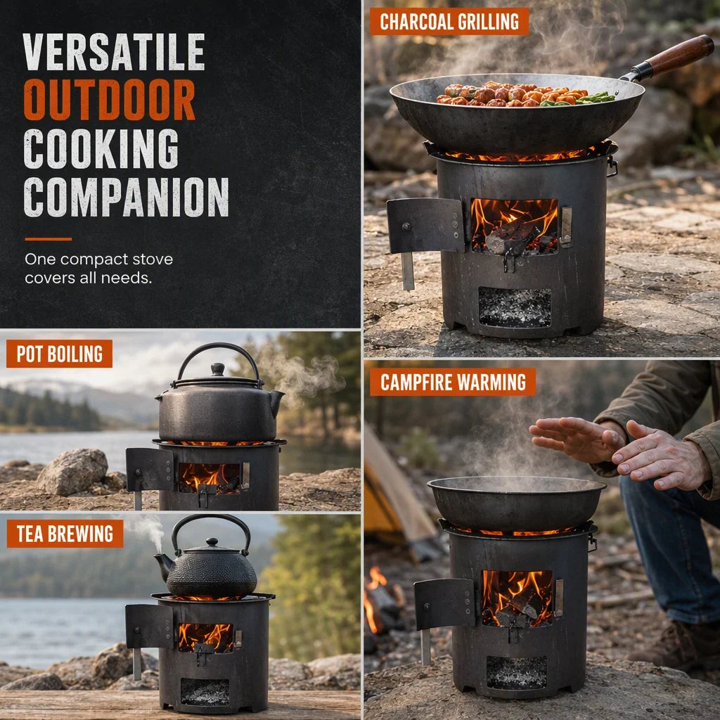 Camping Stove Dual Fuel Reduced-Smoke Carbon Steel