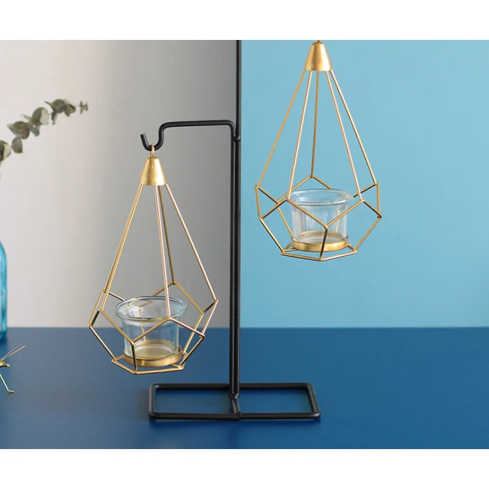 Candle Holder Geometric Freestanding or Hanging Removable Glass Cups