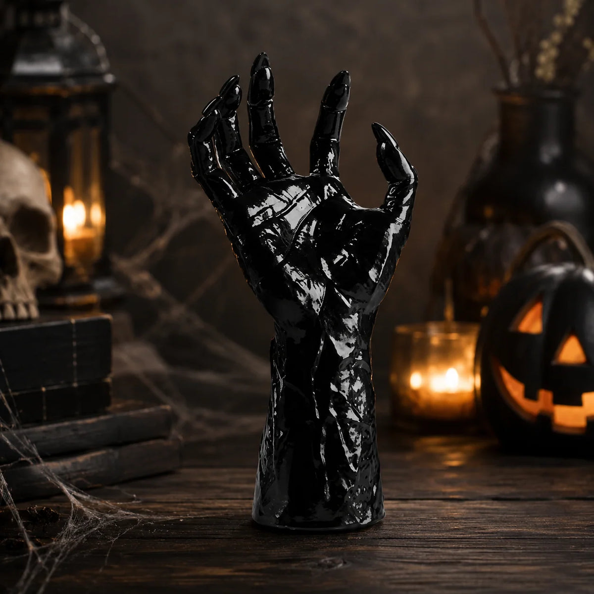 Candle Holder Set Gothic Hand-Shaped Resin Set of 3