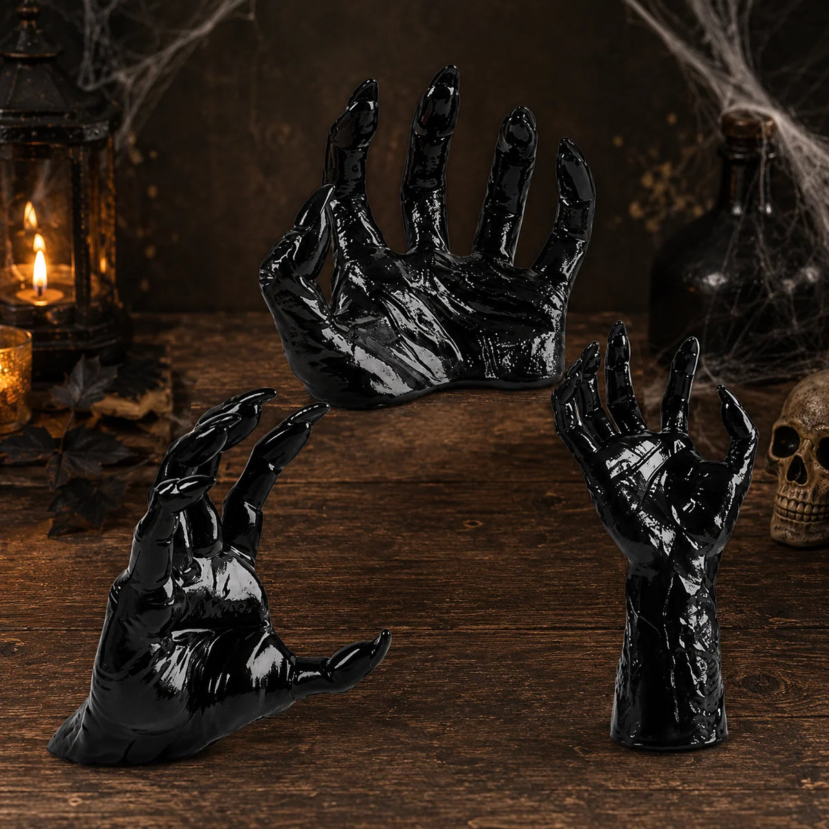 Candle Holder Set Gothic Hand-Shaped Resin Set of 3