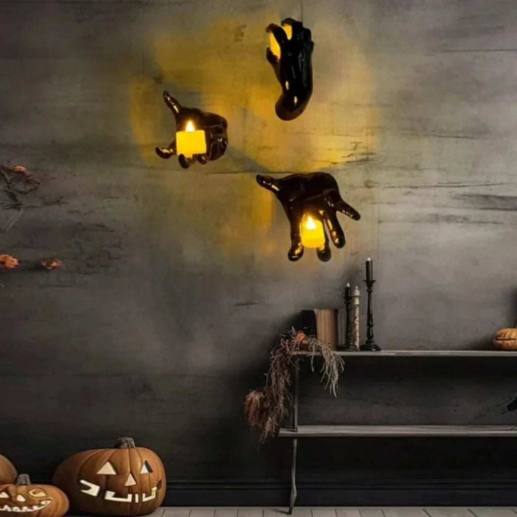 Candle Holder Set Gothic Hand-Shaped Resin Set of 3