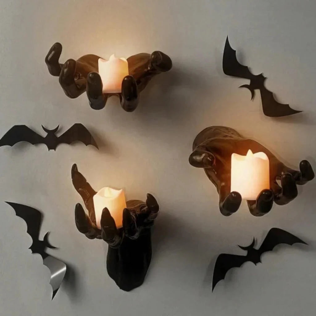 Candle Holder Set Gothic Hand-Shaped Resin Set of 3