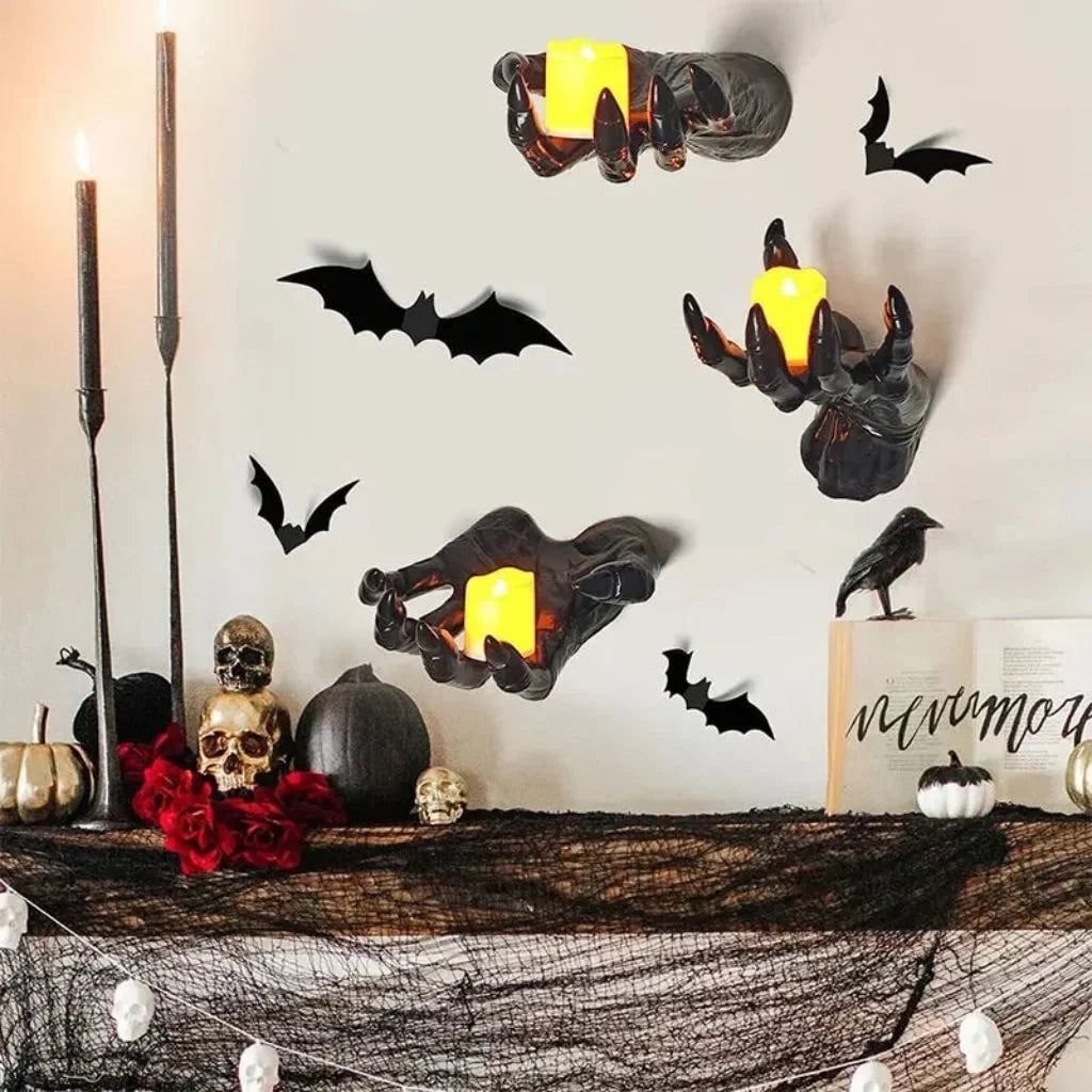 Candle Holder Set Gothic Hand-Shaped Resin Set of 3