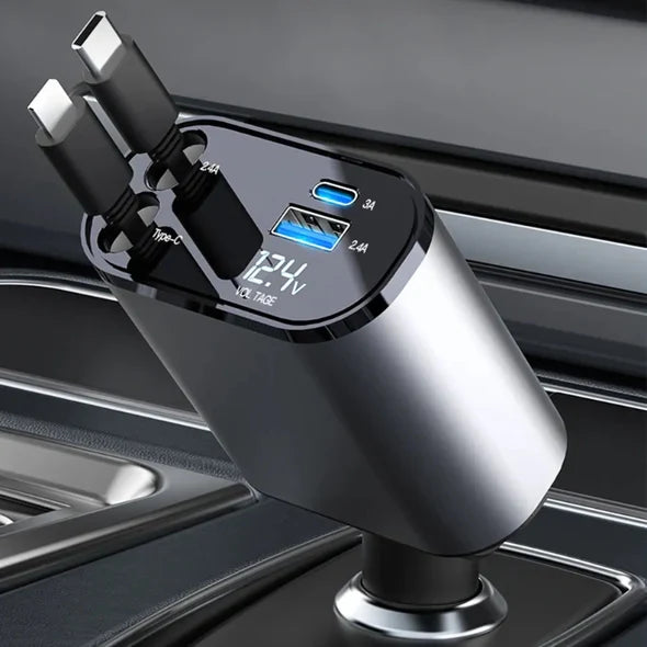 Car Charger Retractable Cables Four Charging Ports