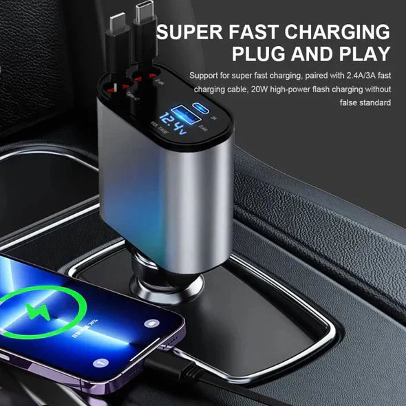 Car Charger Retractable Cables Four Charging Ports