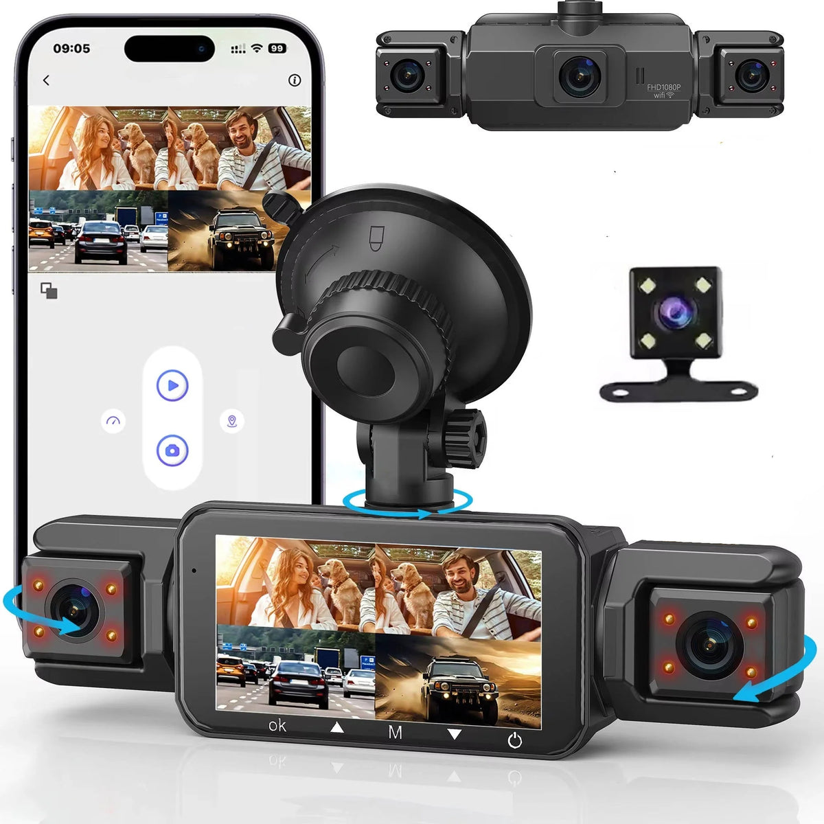 Car Dash Cam Four-Camera Night Vision Wi-Fi App Control