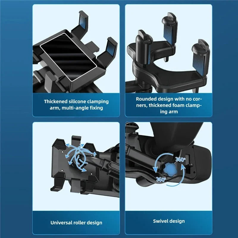 Car Phone Holder Rearview Mirror Mount 360° Rotating Foldable