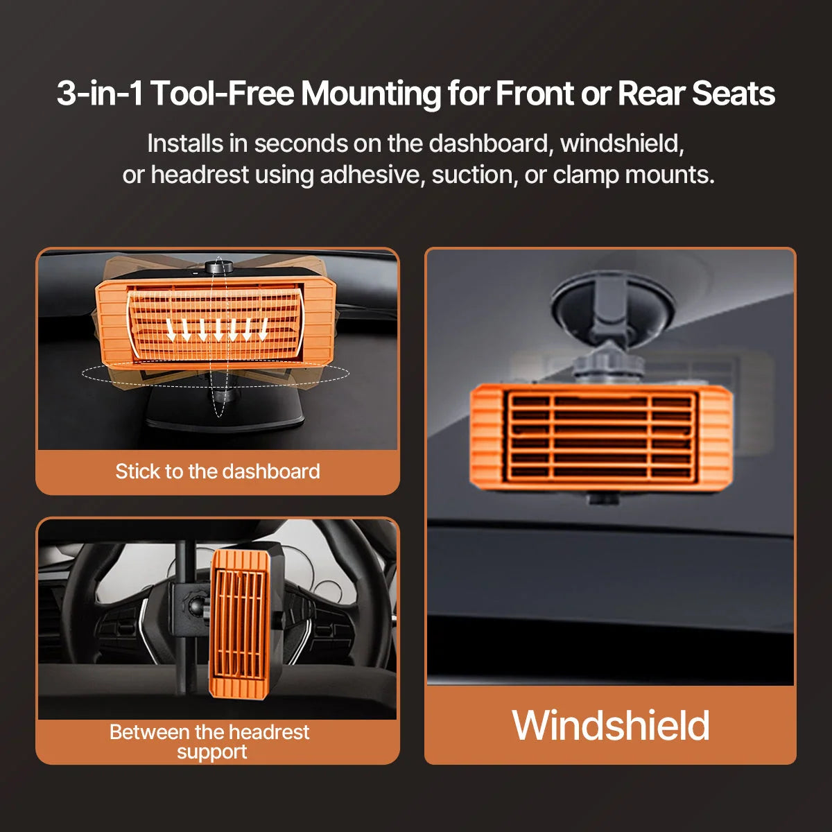 Car Windshield Defroster Heater 360° Swivel Airflow