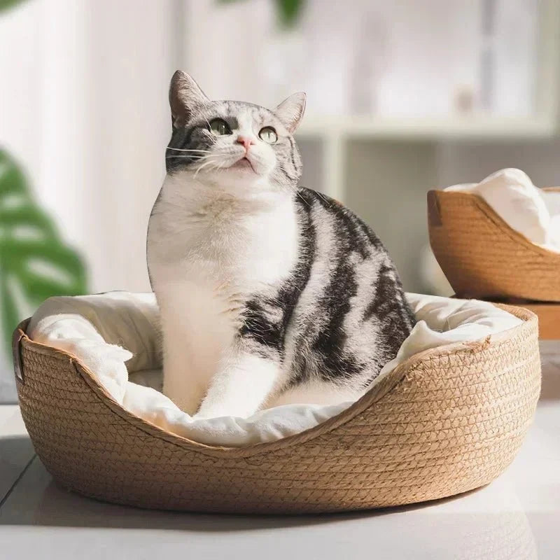 Cat Bed Bamboo Frame Removable Washable Cover
