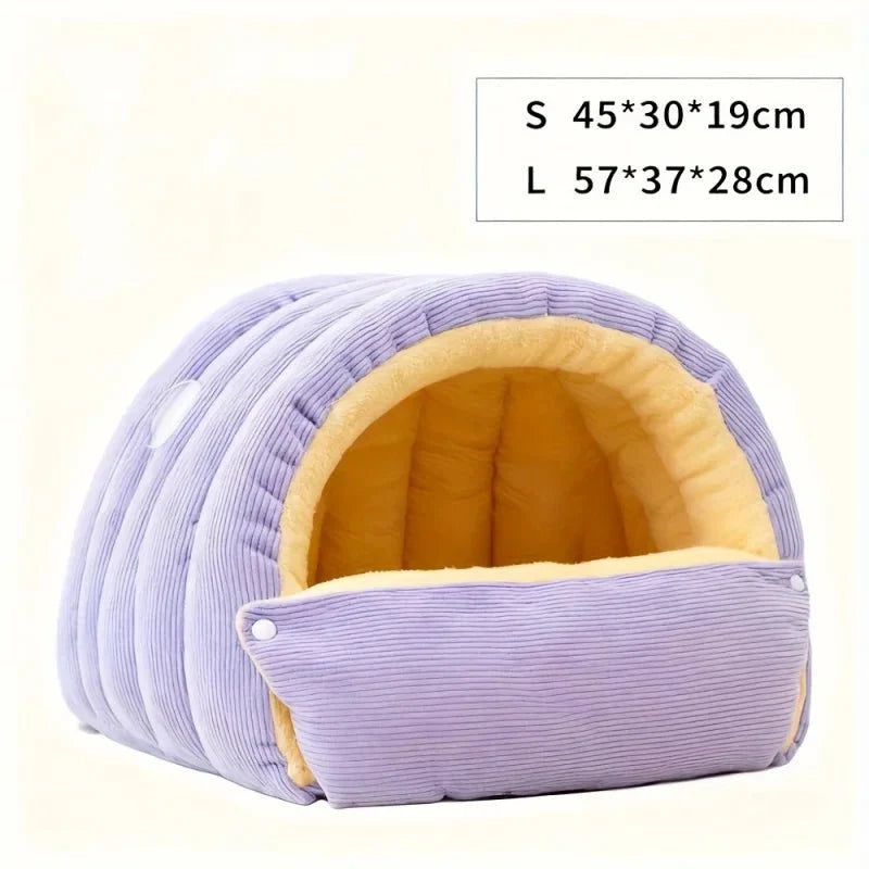 Cat Bed Enclosed Cave Design Warm Fleece Machine Washable