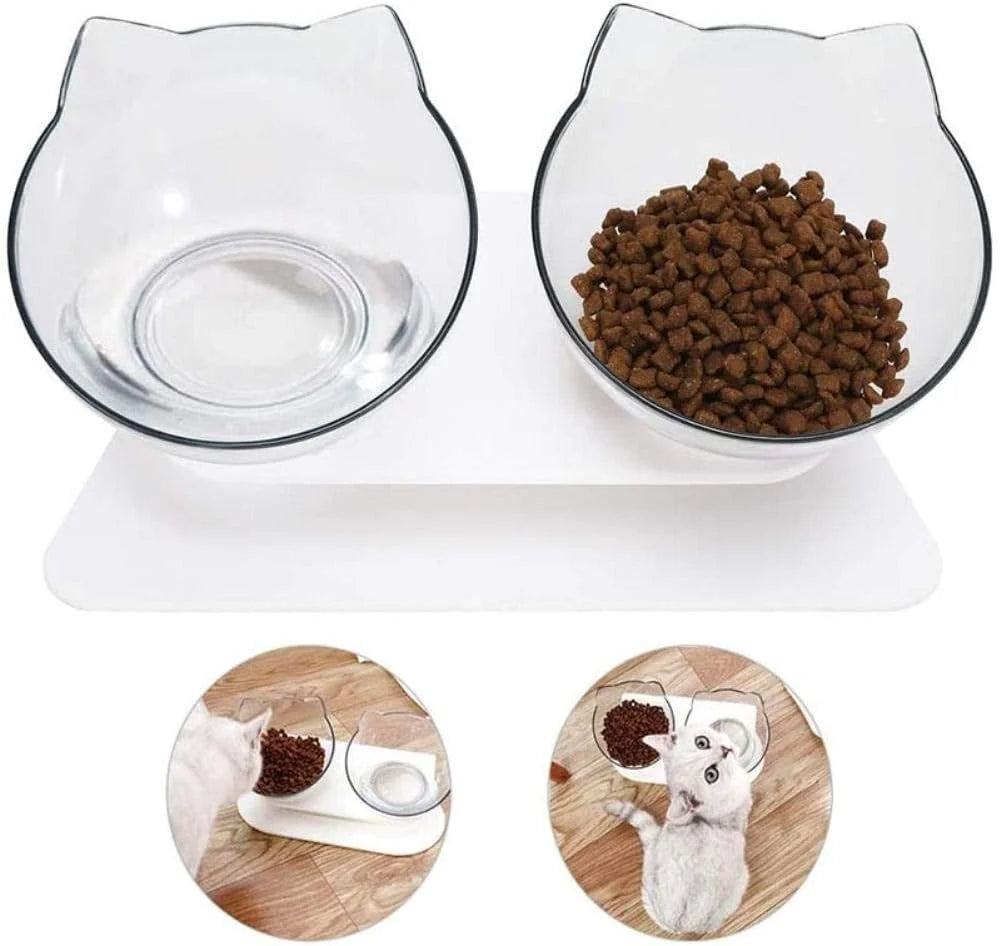 Cat Bowl Elevated Angled Design Non-Slip Base Separable Bowls