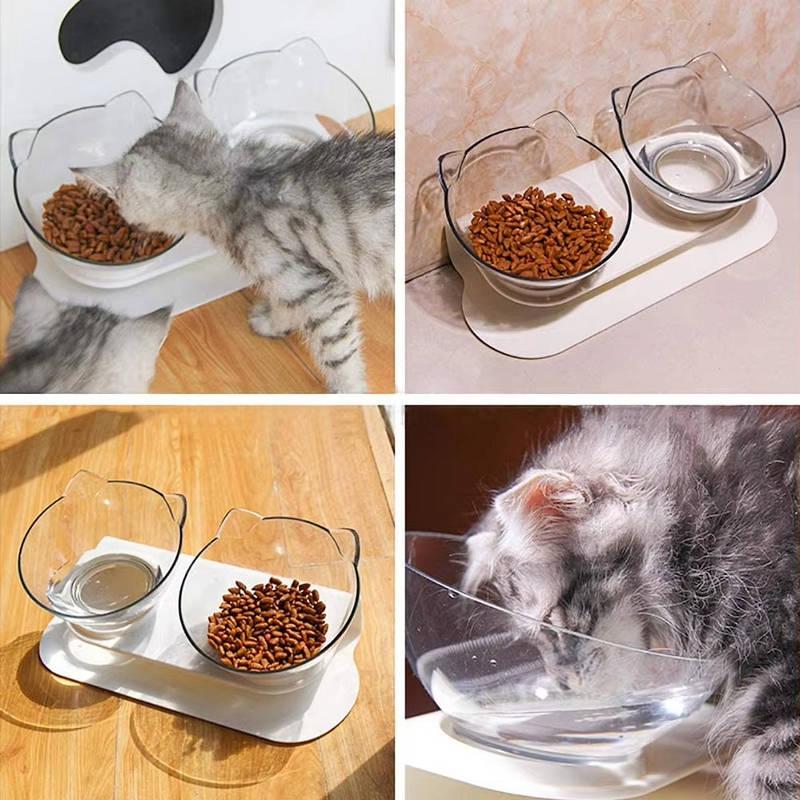 Cat Bowl Elevated Angled Design Non-Slip Base Separable Bowls