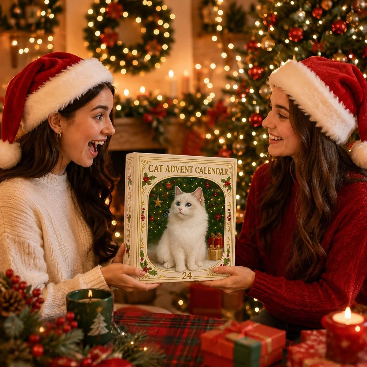 Cat Figurine Advent Calendar 24-Day Reusable Plastic Christmas Decor