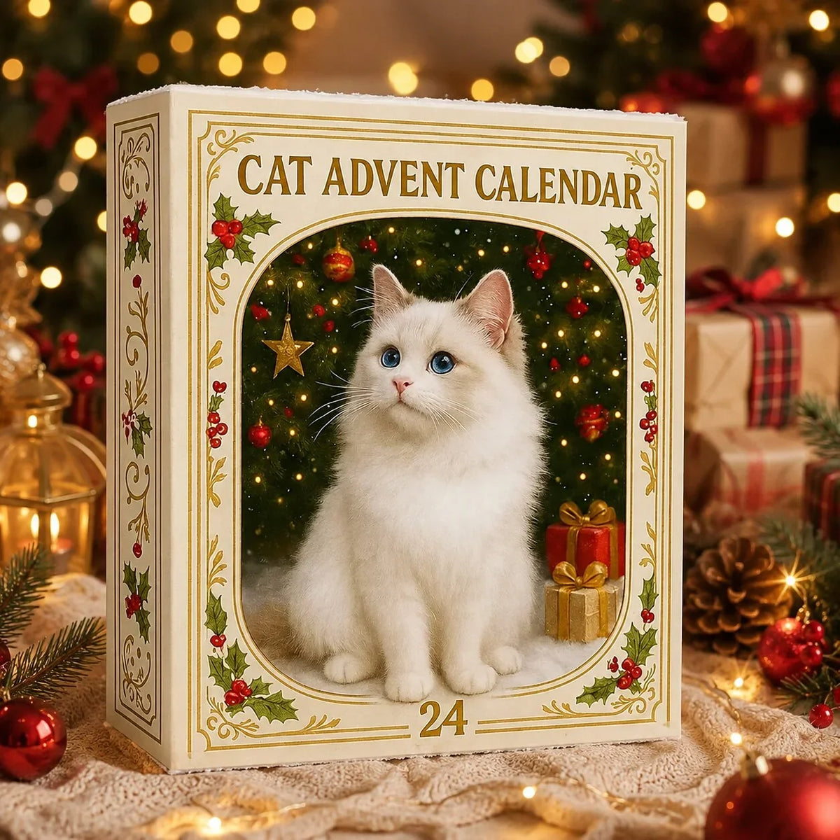 Cat Figurine Advent Calendar 24-Day Reusable Plastic Christmas Decor