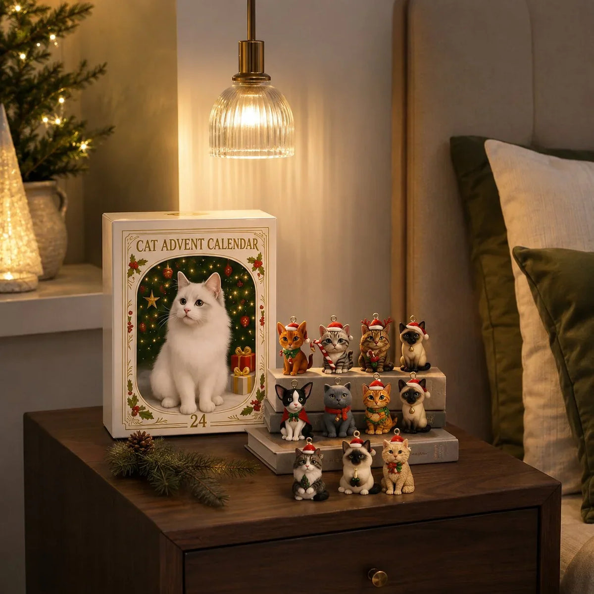 Cat Figurine Advent Calendar 24-Day Reusable Plastic Christmas Decor