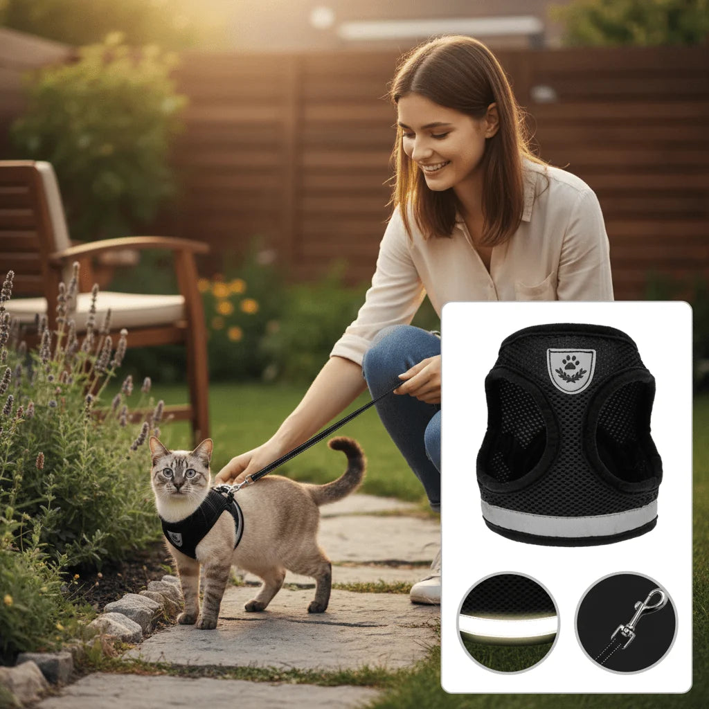 Cat Harness Adjustable Reflective With Leash Included