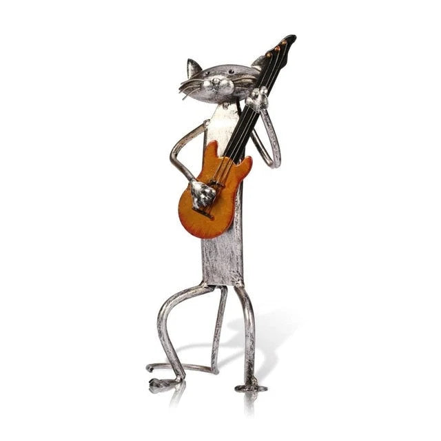 Cat Sculpture Handcrafted Iron Musician Design