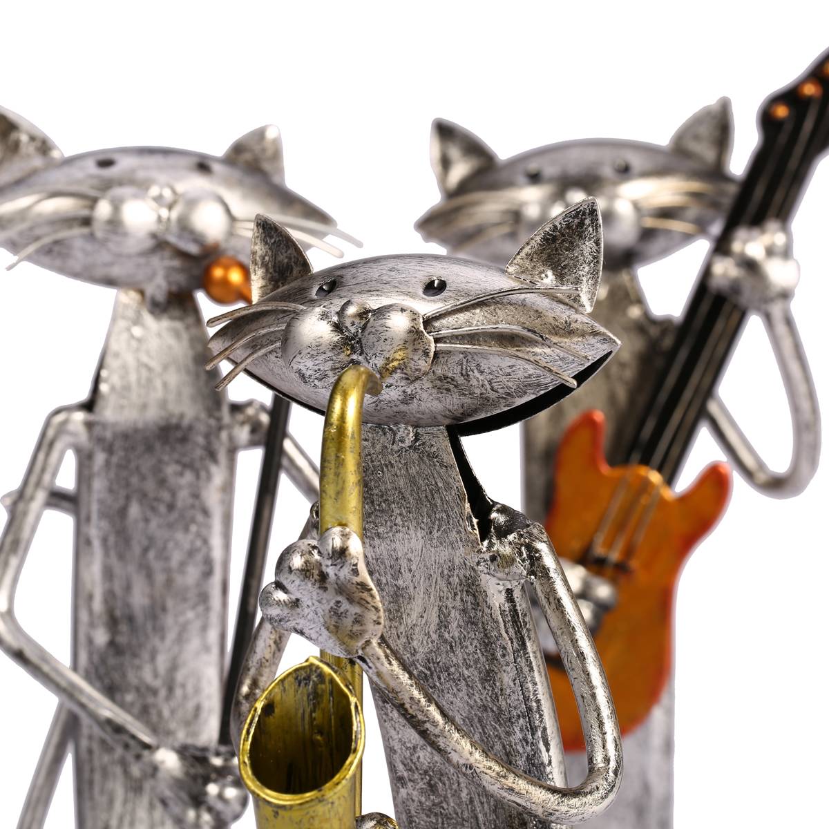 Cat Sculpture Handcrafted Iron Musician Design