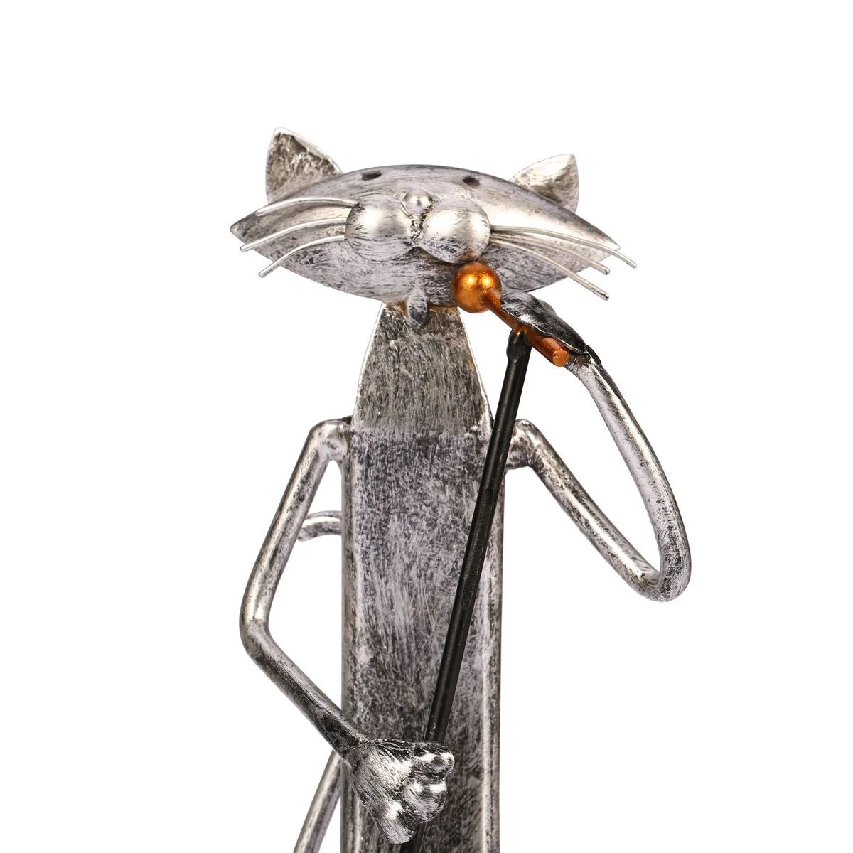 Cat Sculpture Handcrafted Iron Musician Design