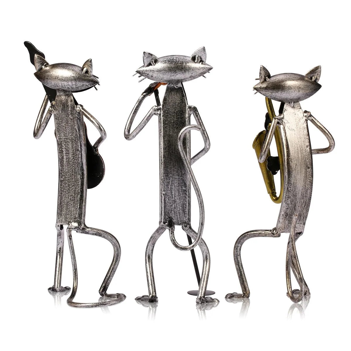 Cat Sculpture Handcrafted Iron Musician Design