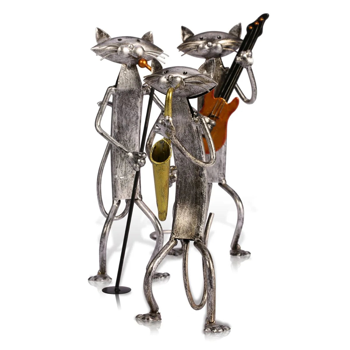 Cat Sculpture Handcrafted Iron Musician Design