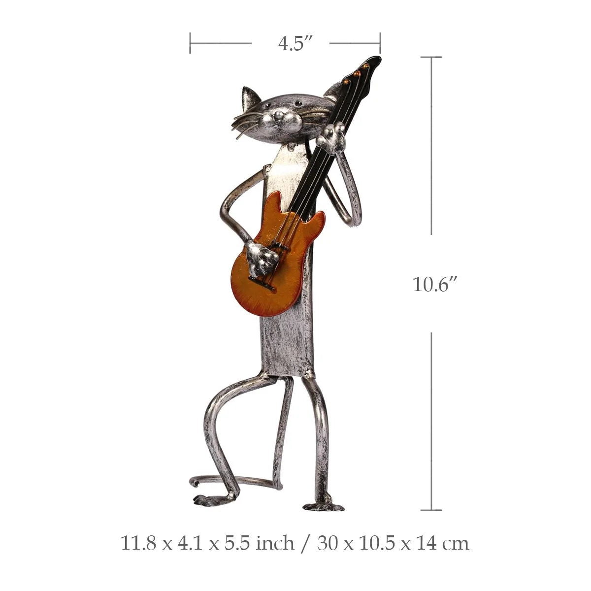 Cat Sculpture Handcrafted Iron Musician Design