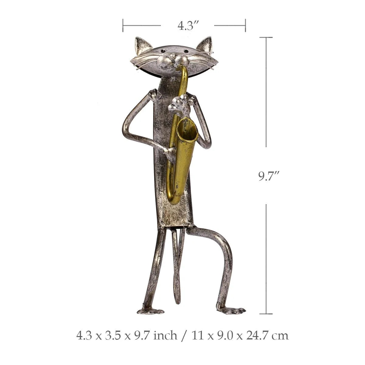 Cat Sculpture Handcrafted Iron Musician Design