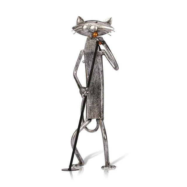 Cat Sculpture Handcrafted Iron Musician Design