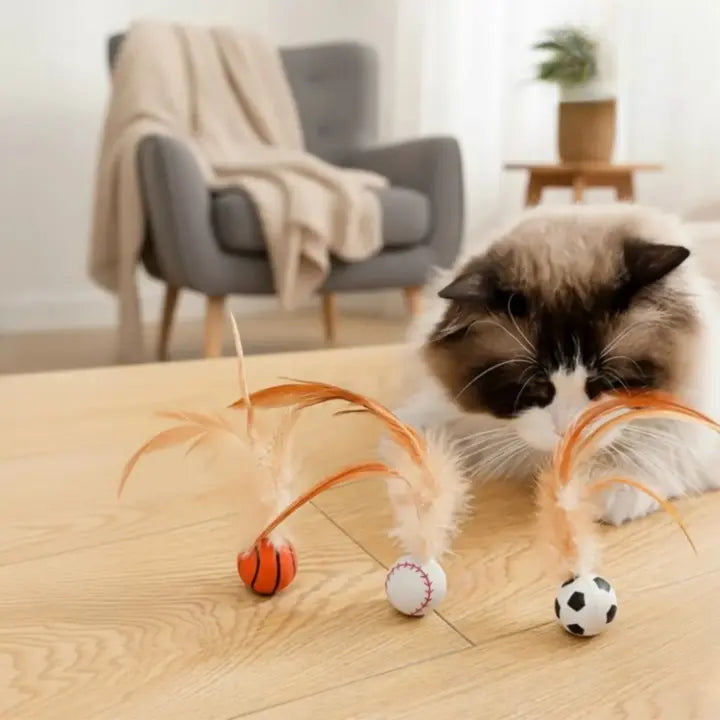 Cat Toy Interactive Battery-Free Silicone & Natural Feathers