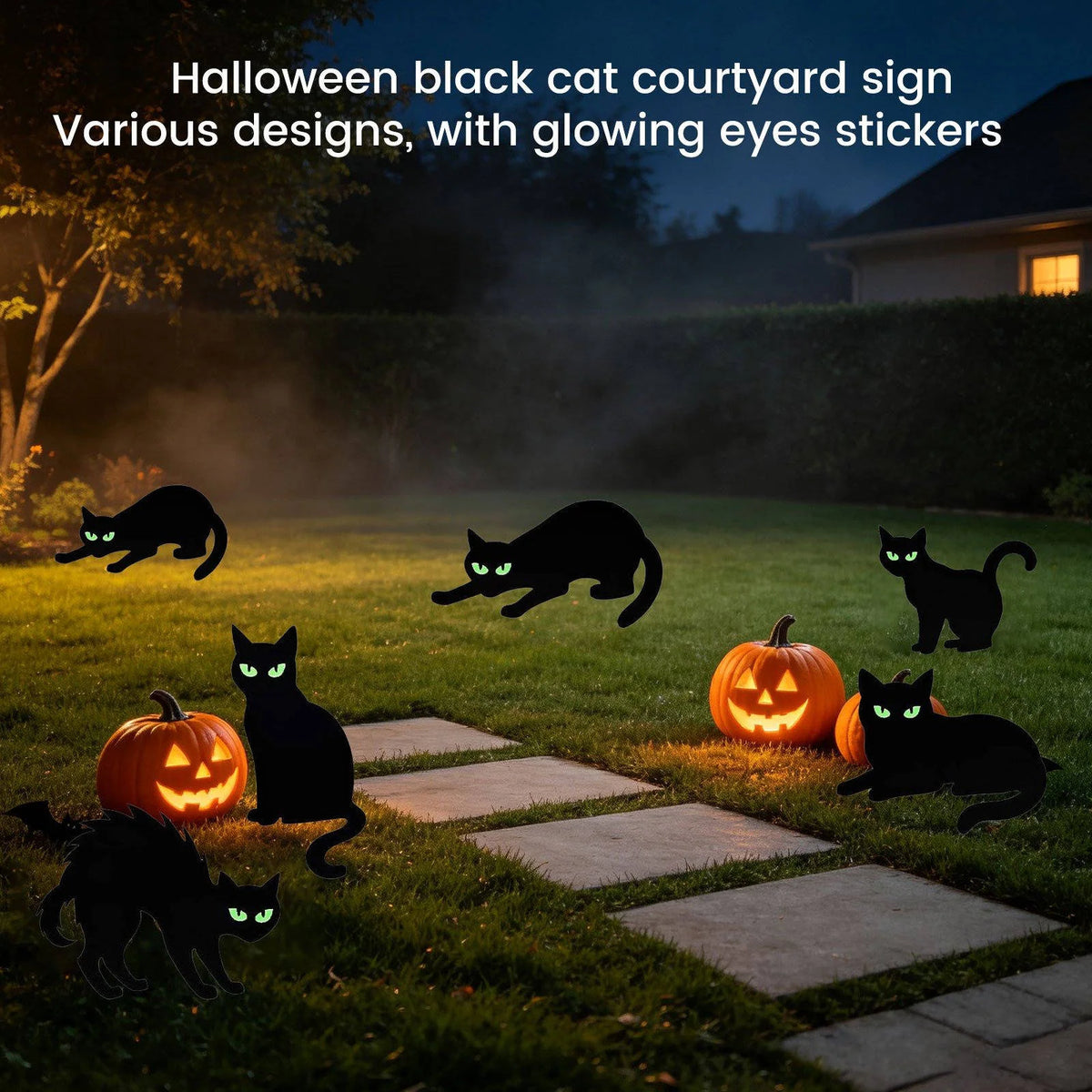 Cat Yard Signs Glow-in-the-Dark Eyes Waterproof Set of 6