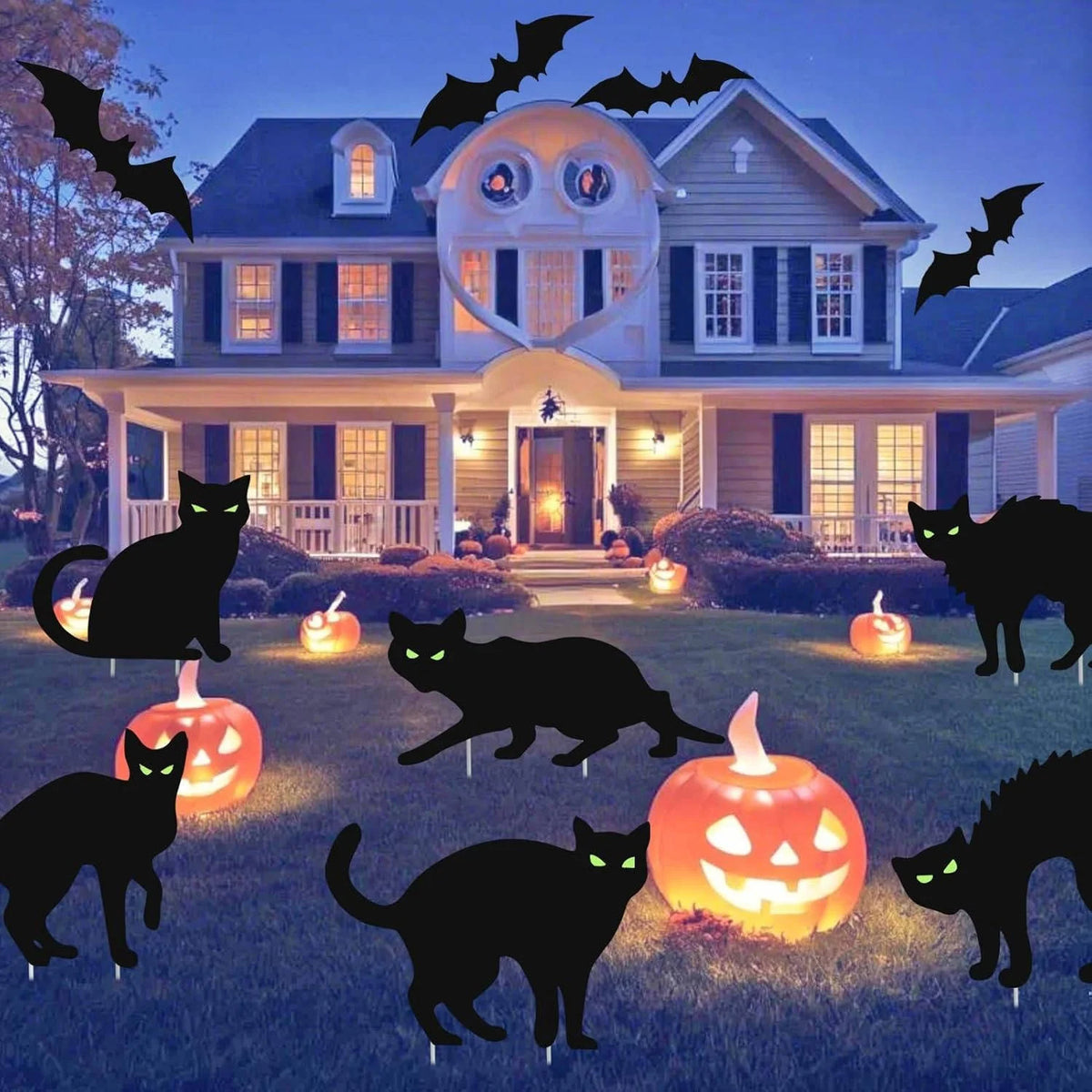 Cat Yard Signs Glow-in-the-Dark Eyes Waterproof Set of 6
