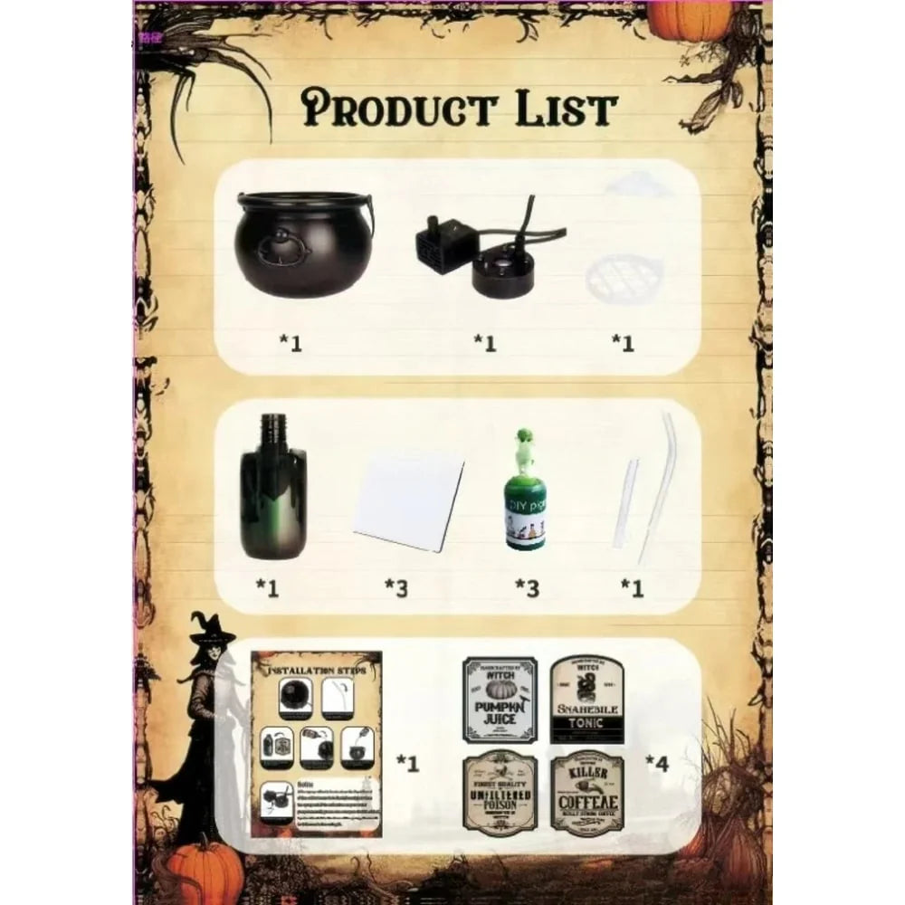 Cauldron Decoration Ultrasonic Mist Green LED USB Powered