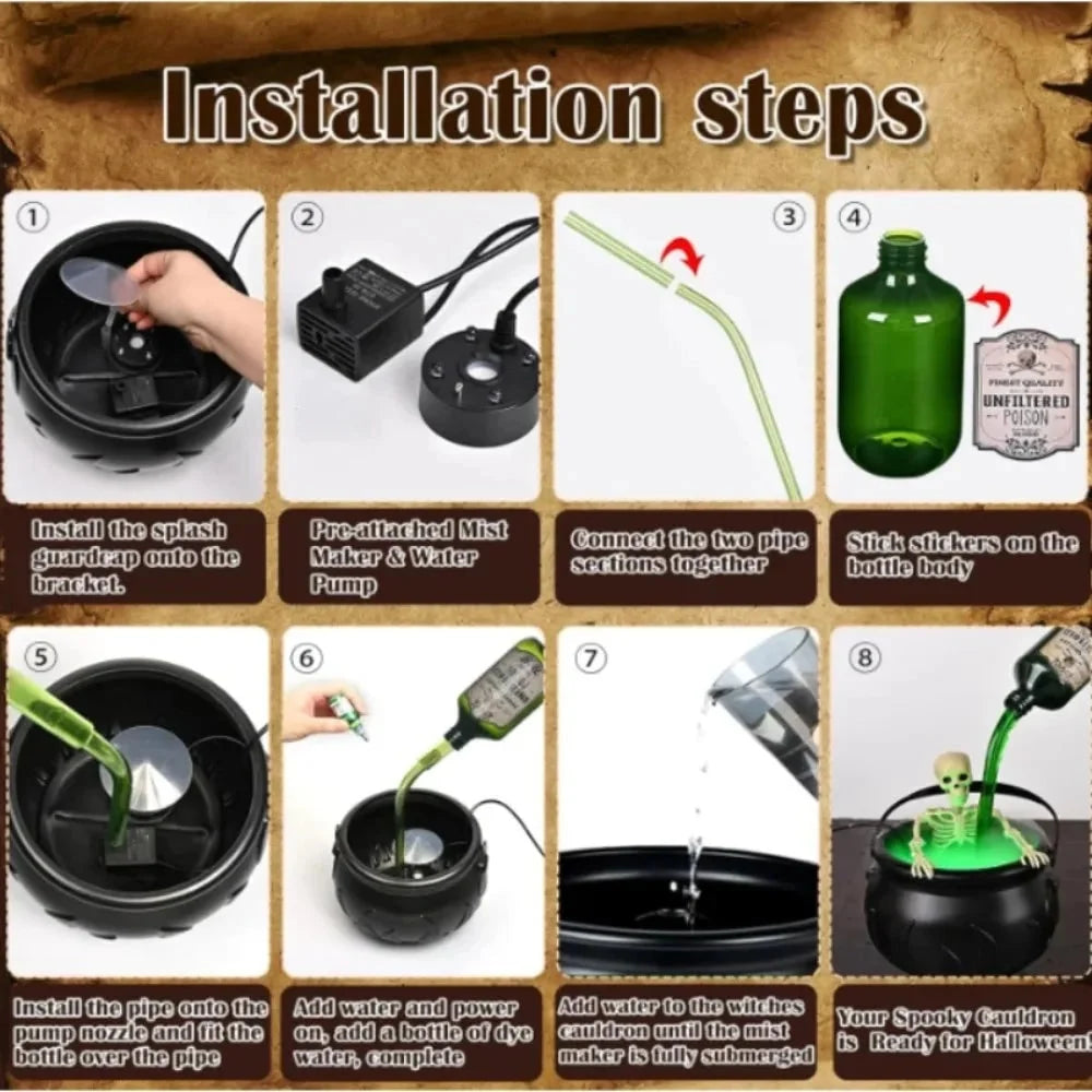 Cauldron Decoration Ultrasonic Mist Green LED USB Powered