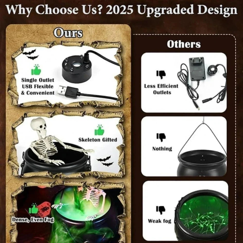 Cauldron Decoration Ultrasonic Mist Green LED USB Powered