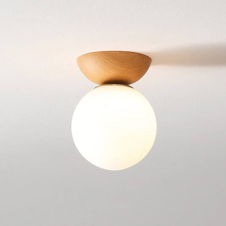 Ceiling Light Glass Globe Wood Grain Design E14 Socket