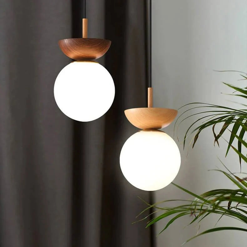 Ceiling Light Glass Globe Wood Grain Design E14 Socket
