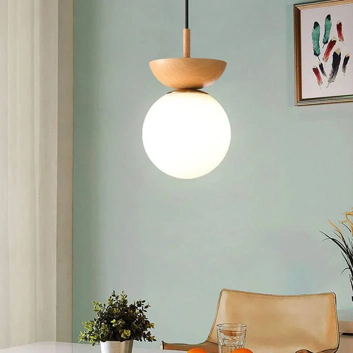Ceiling Light Glass Globe Wood Grain Design E14 Socket