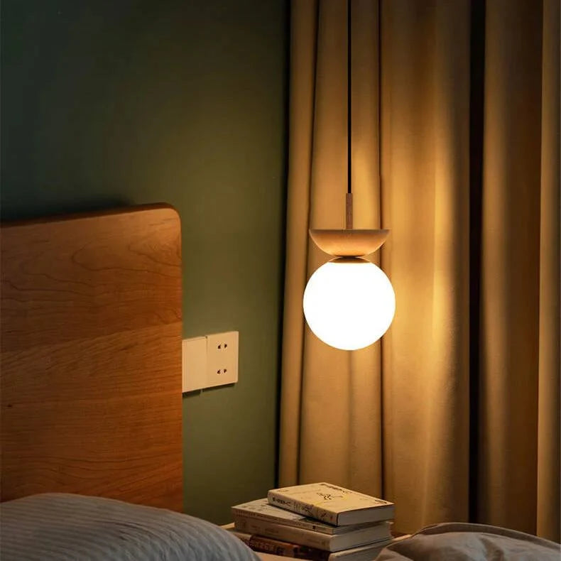 Ceiling Light Glass Globe Wood Grain Design E14 Socket